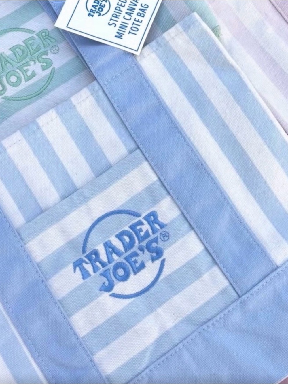 Light Blue Striped Canvas Tote Bag
